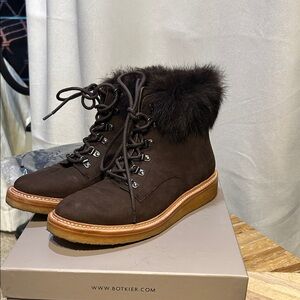 Botkier Women's Dark Brown Lace-Up Boots with Fur Trim